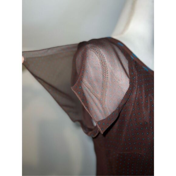 Y2K Brown & Teal Drop Waist Maxi-Midi Chiffon Dress 12 - Picture 6 of 10